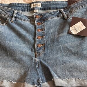 Ava & Viv Mid Wash High-Rise Button-Fly Denim Shorts